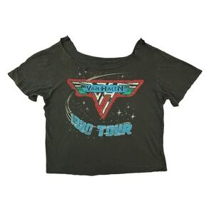 Van Halen Graphic Tee Women Large Black Rock Band 1980 Tour Distressed Ripped
